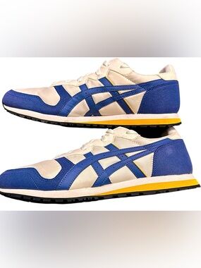 Asics Men’s Sneakers in White, Blue and Yellow Accent - Size 12.5